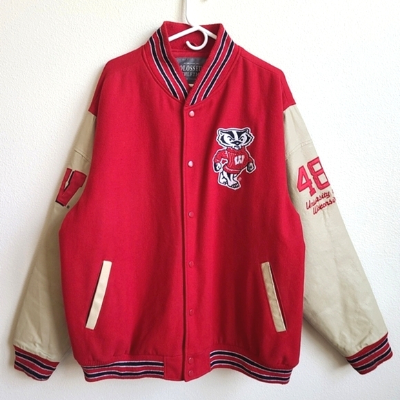 Colosseum Athletics Other - Vtg Wisconsin Badgers Leather Wool Letterman Varsity Bomber Jacket Bucky Coat XL